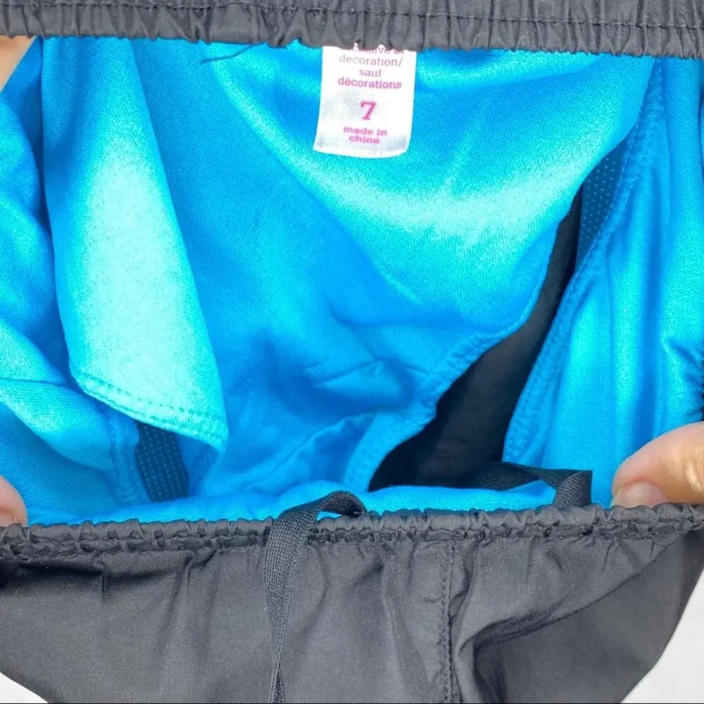 Girls Justice Athletic Black Blue Gym Running Shorts Size 7